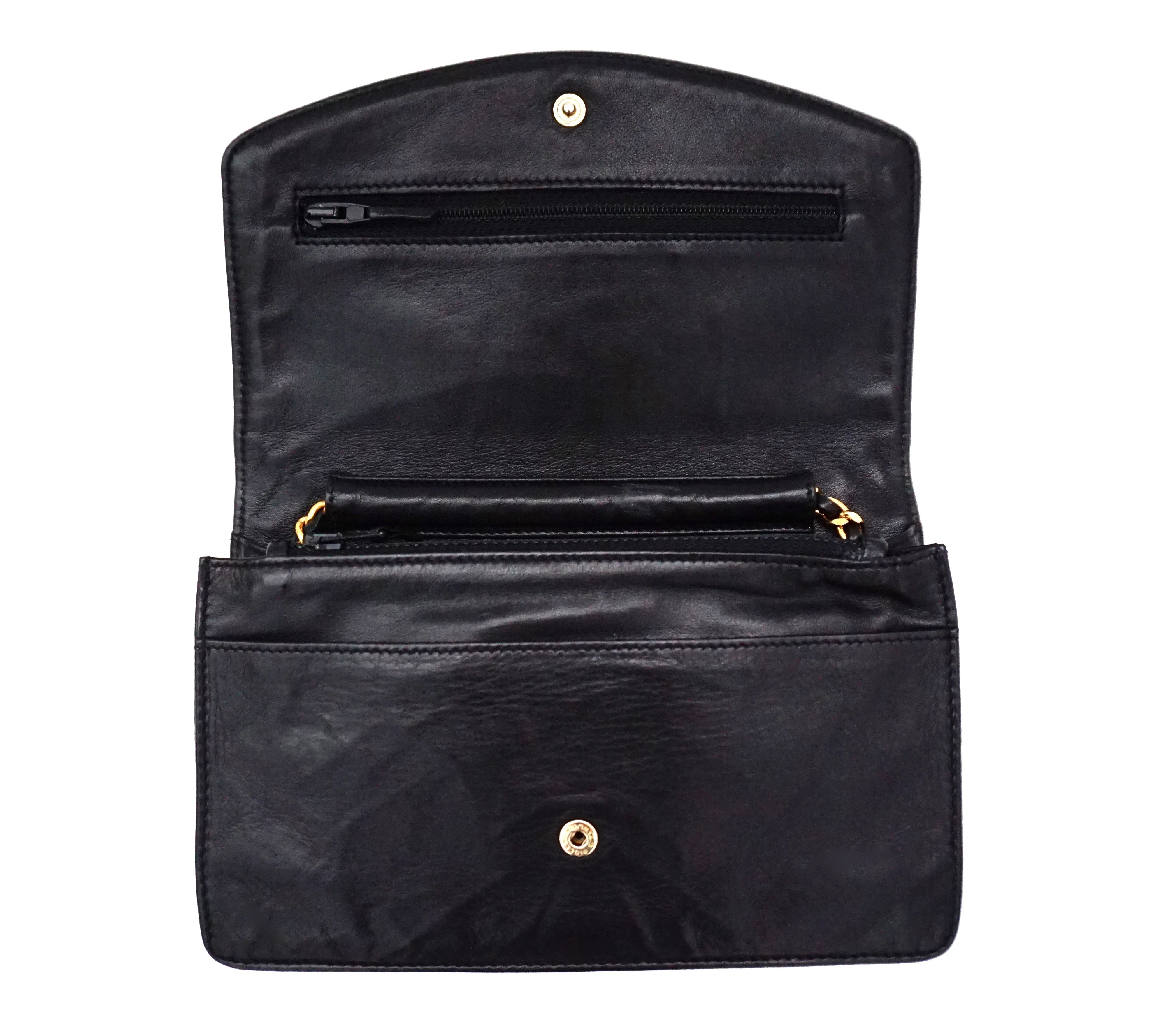 Authentic Chanel Vintage Black Lambskin Wallet On Chain (WOC)