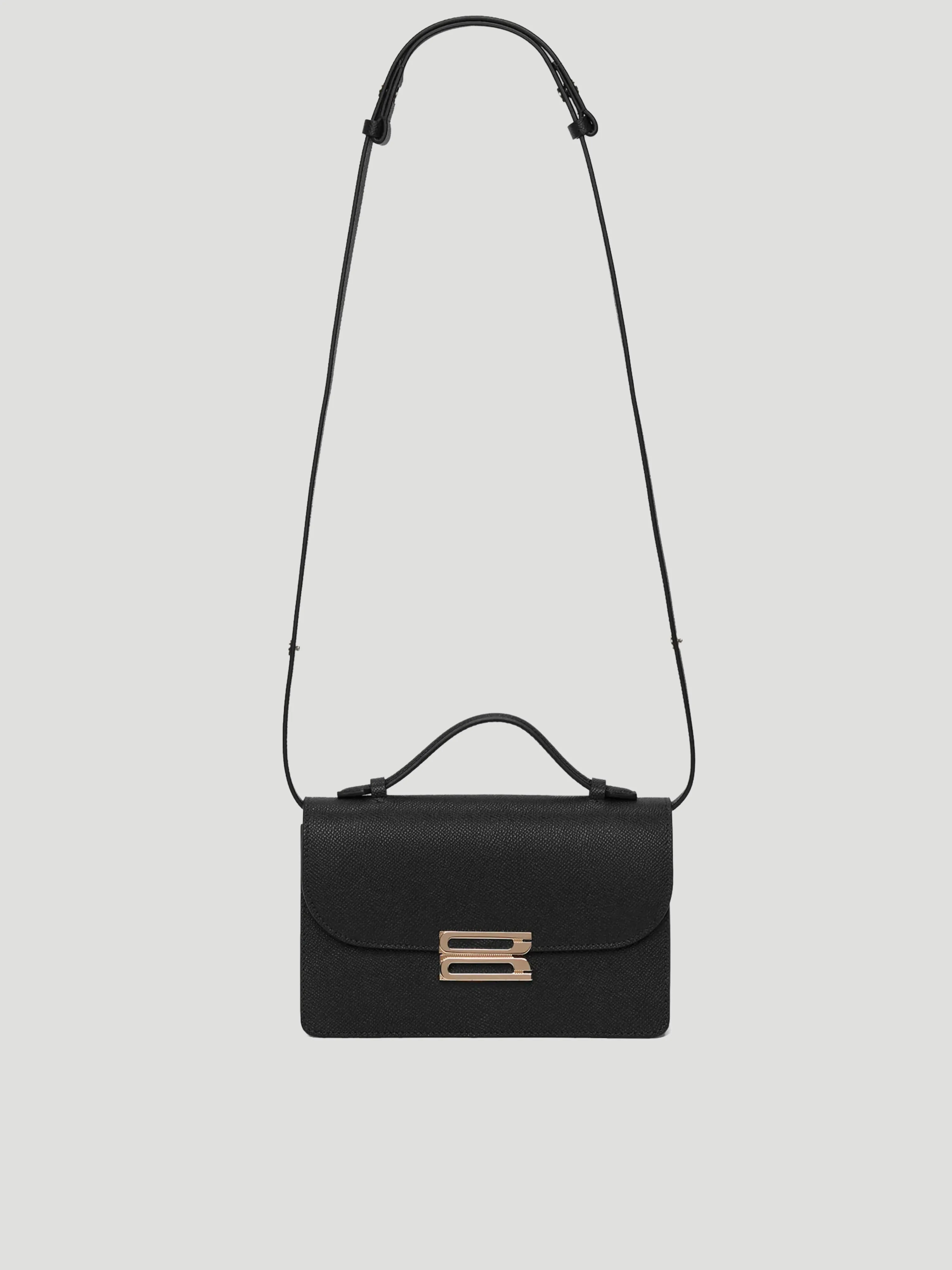 B Buckle Mini Black Textured-Leather Shoulder Bag