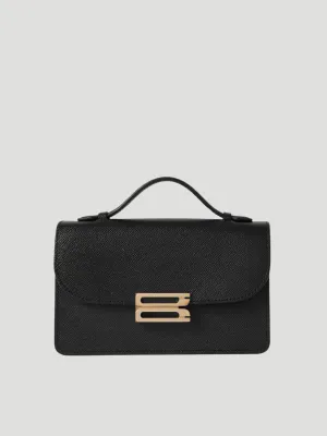 B Buckle Mini Black Textured-Leather Shoulder Bag