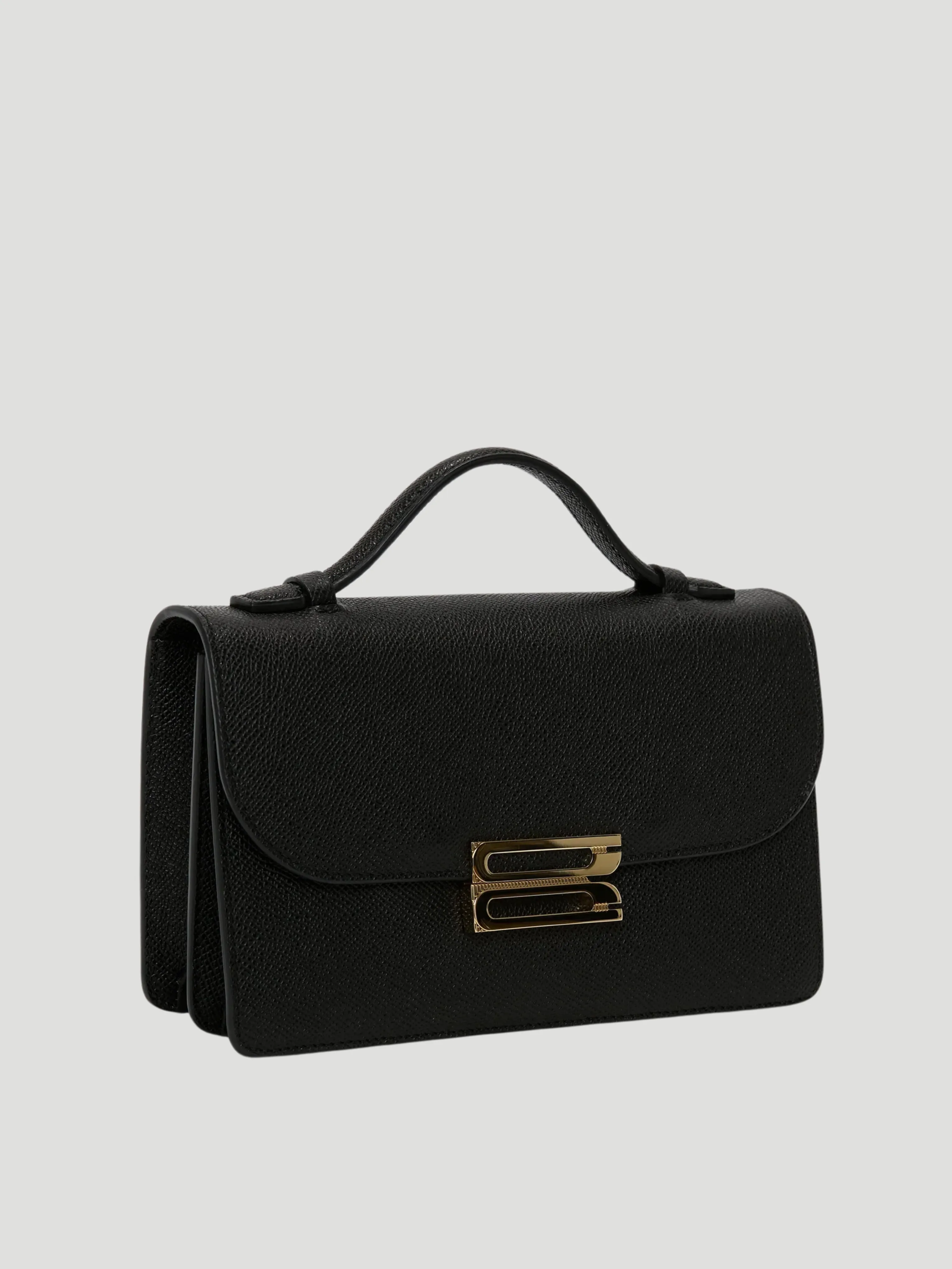 B Buckle Mini Black Textured-Leather Shoulder Bag