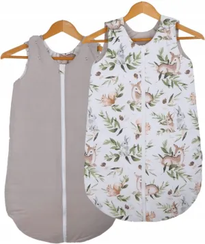 Baby Cotton Sleeping Bag Double Sided Sleepsack Quilted 1.0 Tog Green Glade/Grey