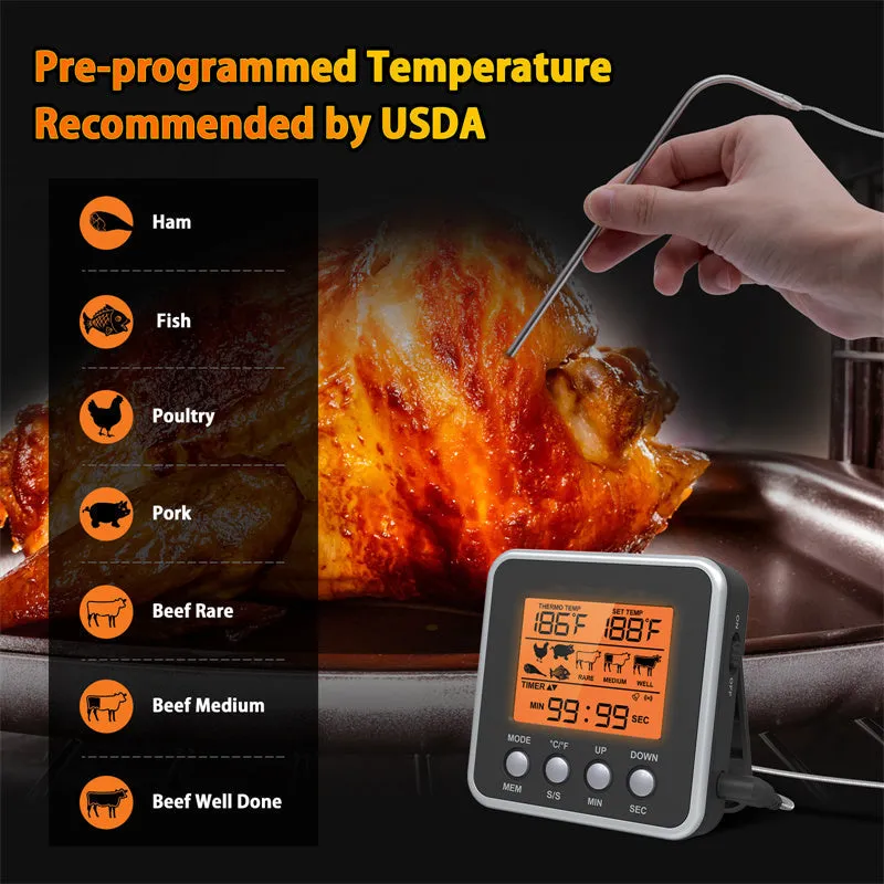 BBQ Grilling Thermometer Timer Probe