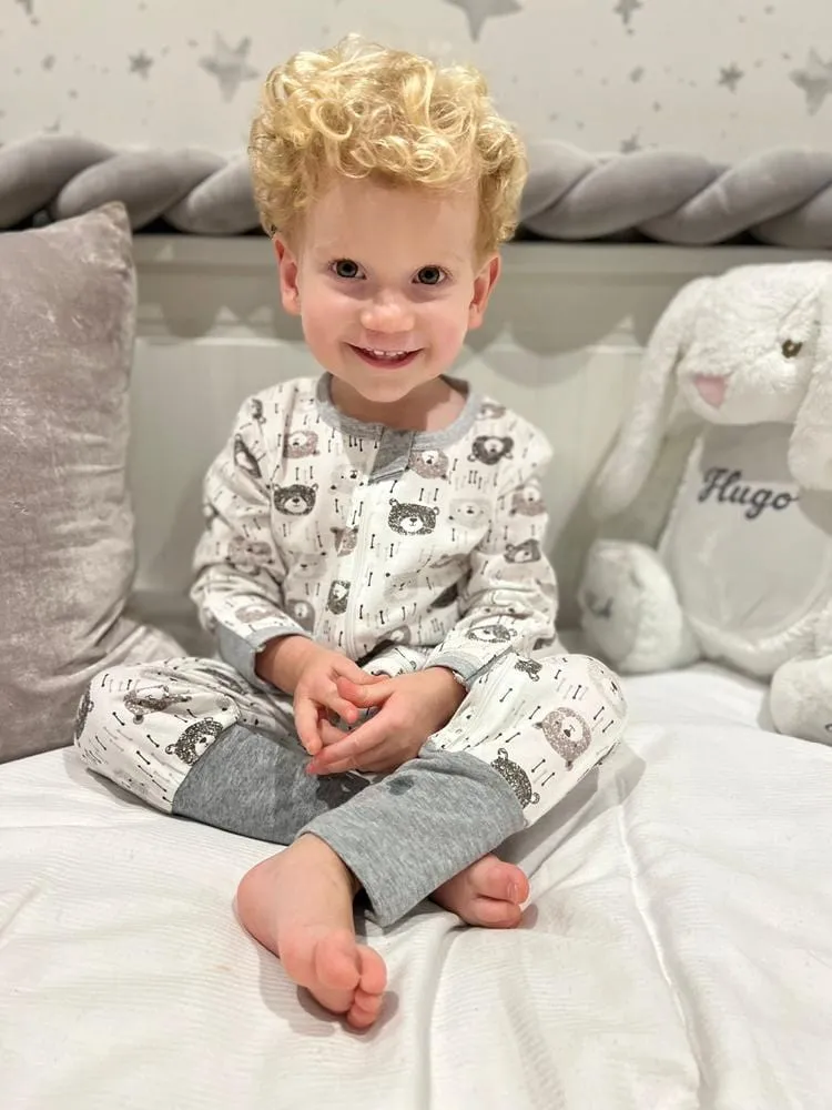 Bear Cubs Grey and White Baby Zip Sleepsuit with Hand & Feet Cuffs