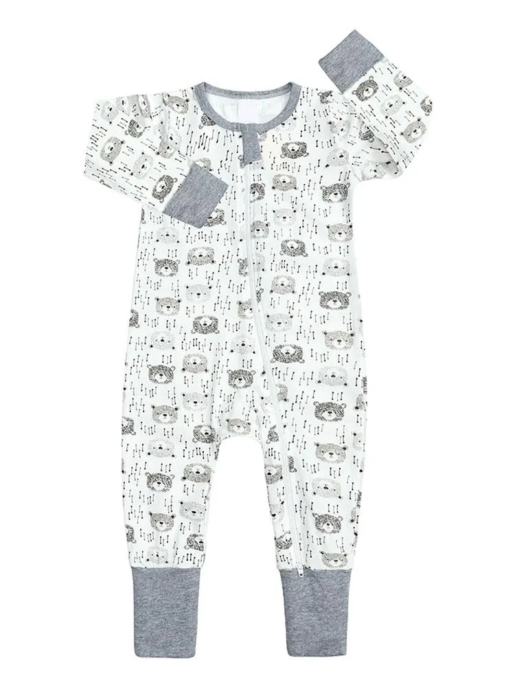 Bear Cubs Grey and White Baby Zip Sleepsuit with Hand & Feet Cuffs