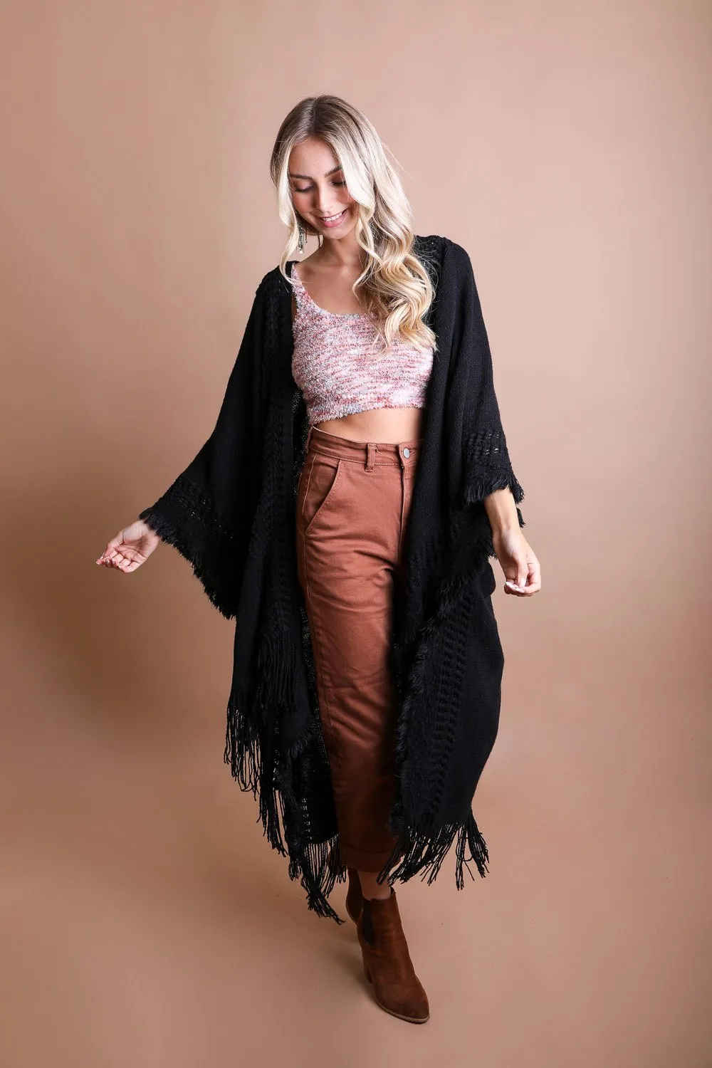 Beige Soft Ruana Poncho