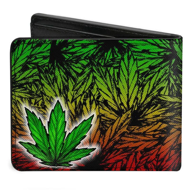 Bi-Fold Wallet - Marijuana Haze Rasta White
