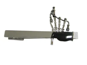 Black and Silver Toned Scottish Bag Pipes Music Instrument Square Tie Clip