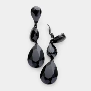 Black Crystal Triple Teardrop Clip-on Pageant Earrings  | 439146