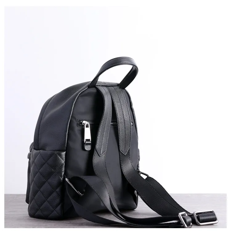 Black Leather Satchel Backpack Womens Cute School Backpack Bag Black College Rucksack for Ladies