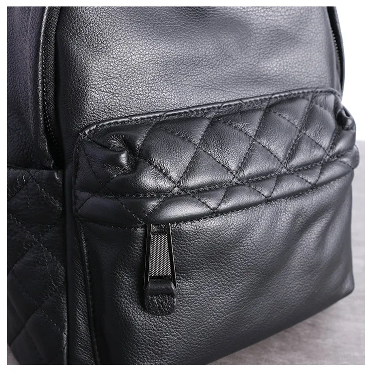 Black Leather Satchel Backpack Womens Cute School Backpack Bag Black College Rucksack for Ladies