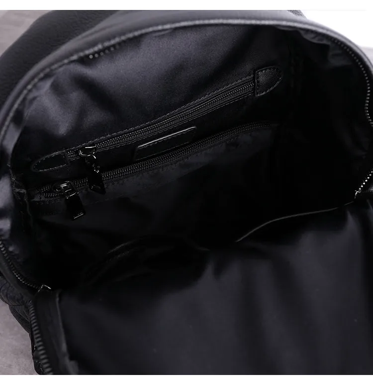 Black Leather Satchel Backpack Womens Cute School Backpack Bag Black College Rucksack for Ladies