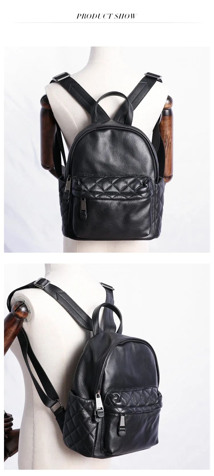 Black Leather Satchel Backpack Womens Cute School Backpack Bag Black College Rucksack for Ladies