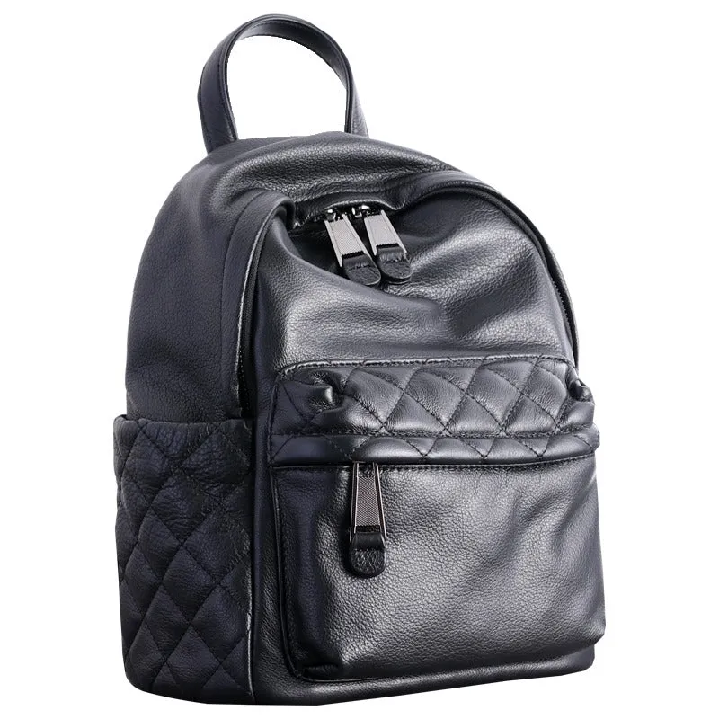 Black Leather Satchel Backpack Womens Cute School Backpack Bag Black College Rucksack for Ladies