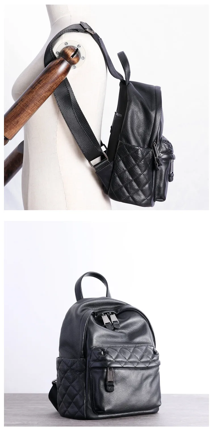 Black Leather Satchel Backpack Womens Cute School Backpack Bag Black College Rucksack for Ladies