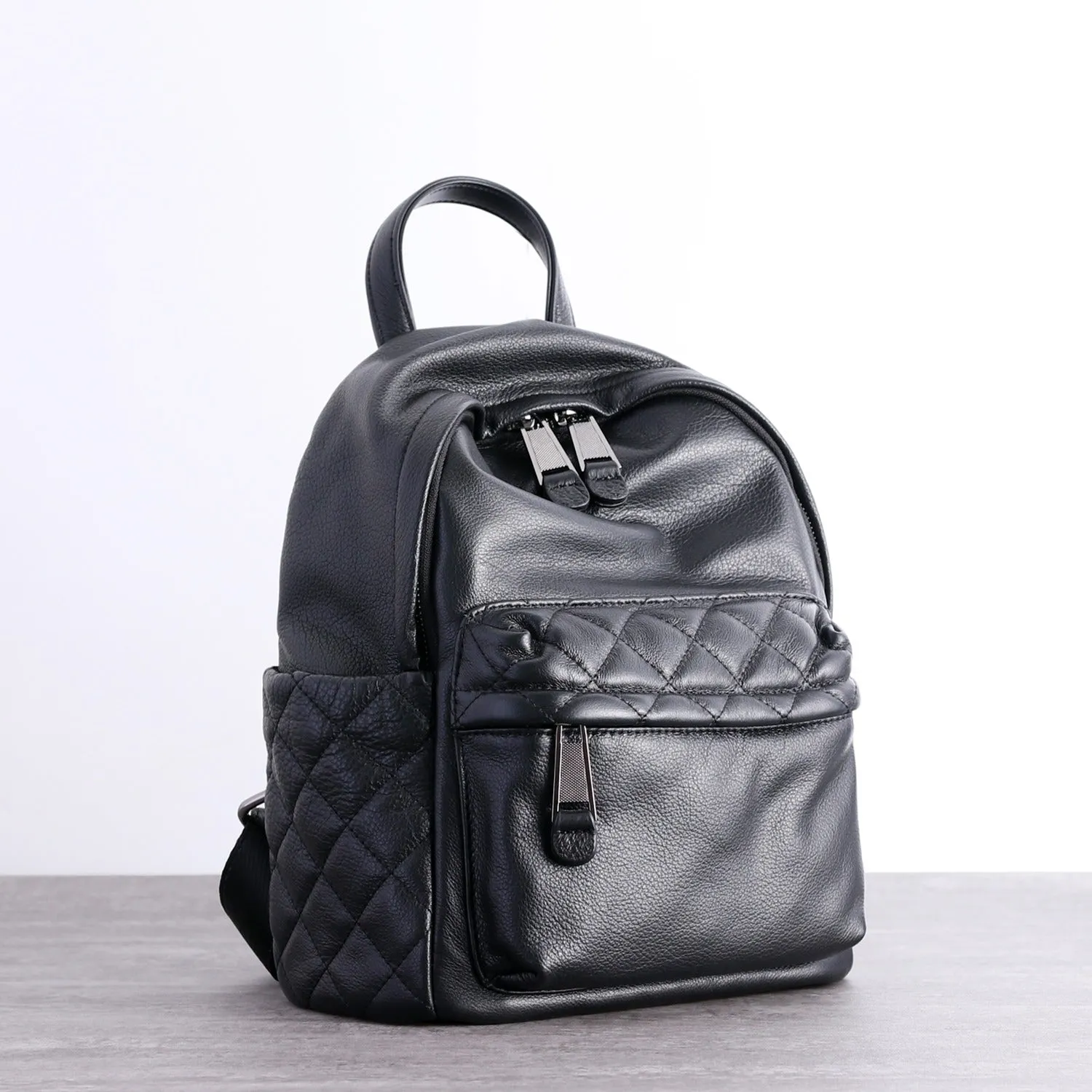 Black Leather Satchel Backpack Womens Cute School Backpack Bag Black College Rucksack for Ladies