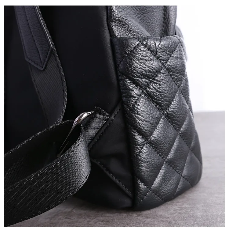 Black Leather Satchel Backpack Womens Cute School Backpack Bag Black College Rucksack for Ladies
