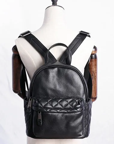 Black Leather Satchel Backpack Womens Cute School Backpack Bag Black College Rucksack for Ladies