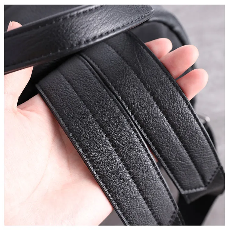 Black Leather Satchel Backpack Womens Cute School Backpack Bag Black College Rucksack for Ladies
