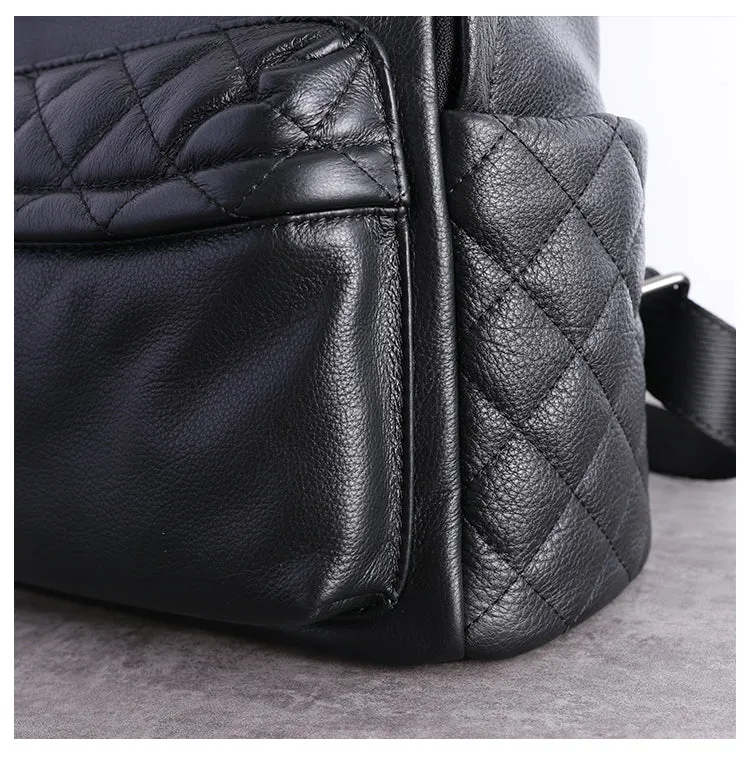 Black Leather Satchel Backpack Womens Cute School Backpack Bag Black College Rucksack for Ladies