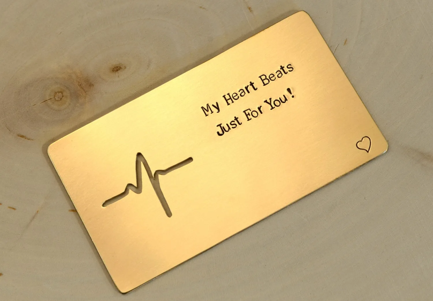 Bronze Wallet Insert engraved with My Heart Beats Just for You