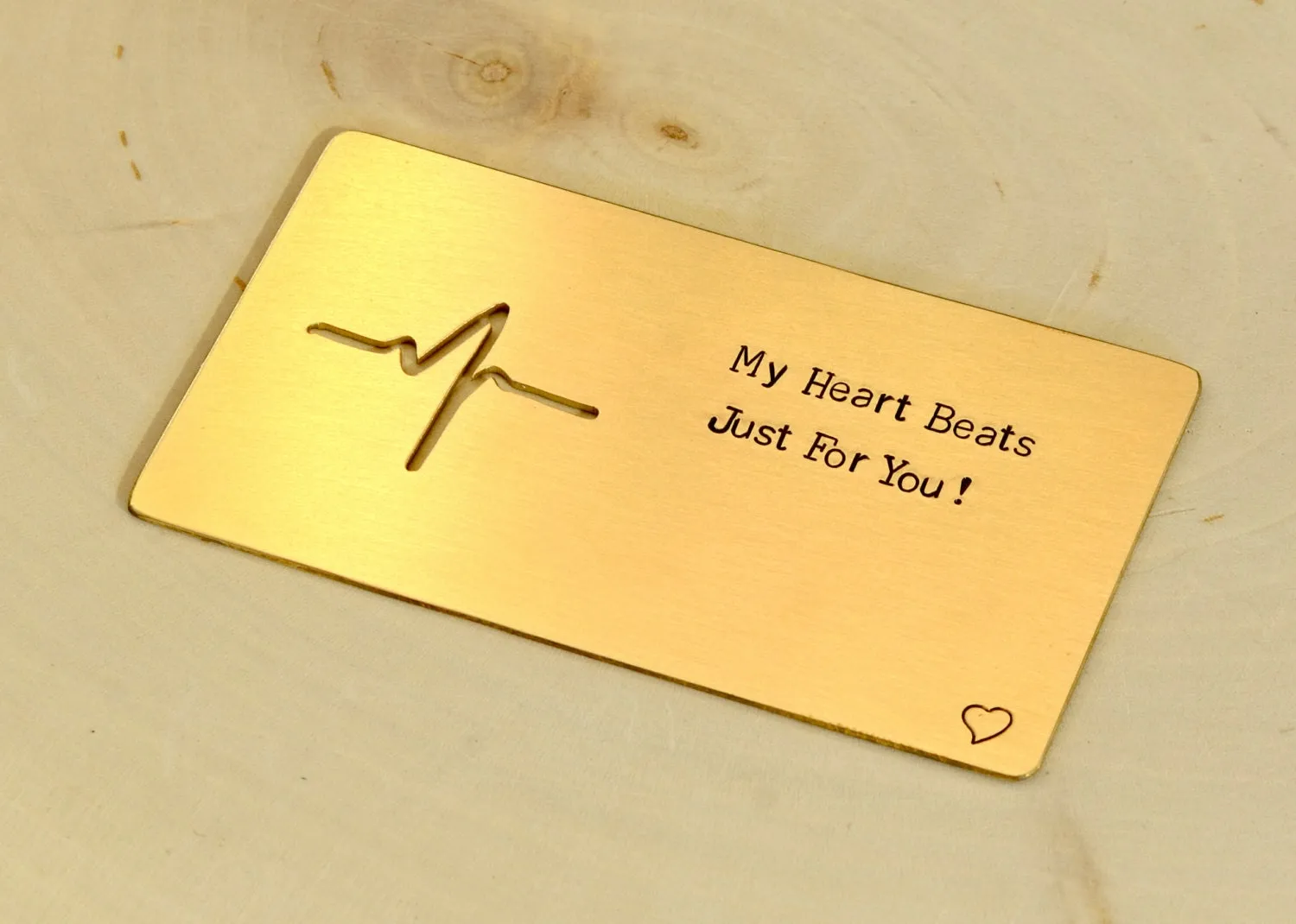 Bronze Wallet Insert engraved with My Heart Beats Just for You
