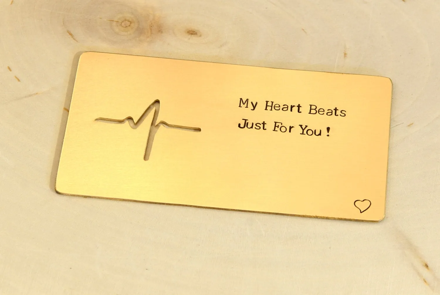 Bronze Wallet Insert engraved with My Heart Beats Just for You