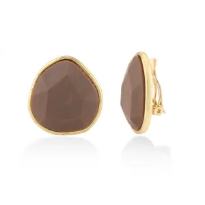 BROWN FACETED STONE CLIP ON EARRINGS #237BR3401 (1C15)