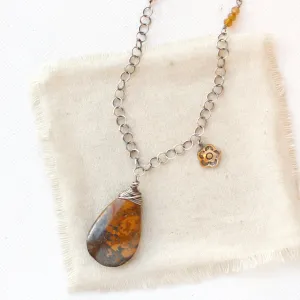 Brown Turquoise & Bronze Mini Cactus Flower Charm Necklace