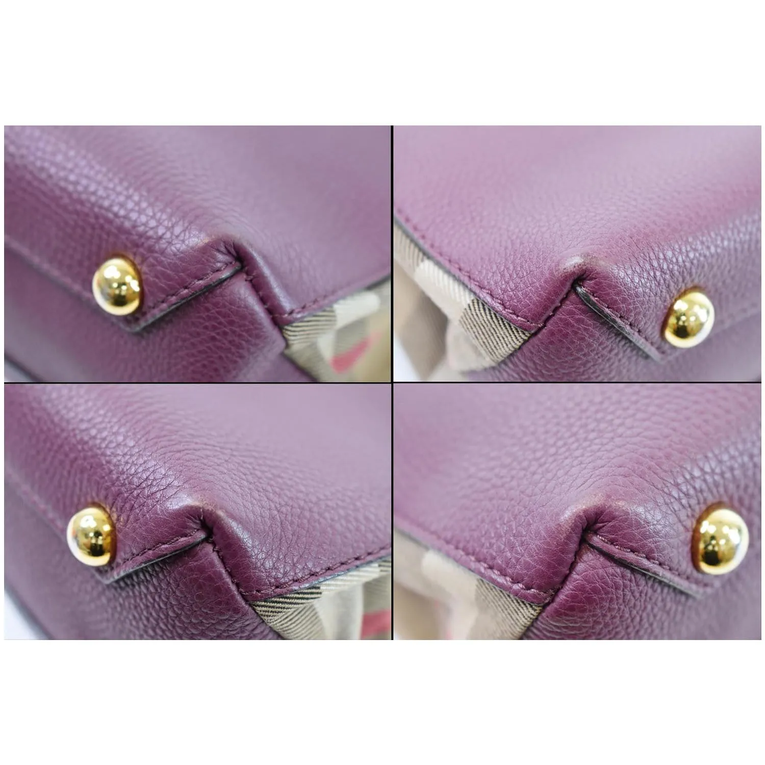 BURBERRY Small Banner Leather House Check Tote Shoulder Bag Burgundy