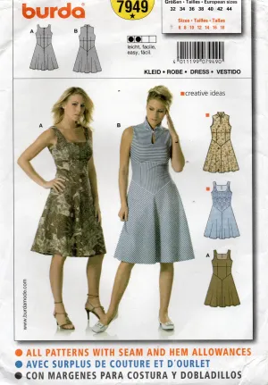 Burda 7949 Womens Sleeveless Fit & Flared Dress Out Of Print Sewing Pattern Sizes 6 - 18 UNCUT Factory Folded