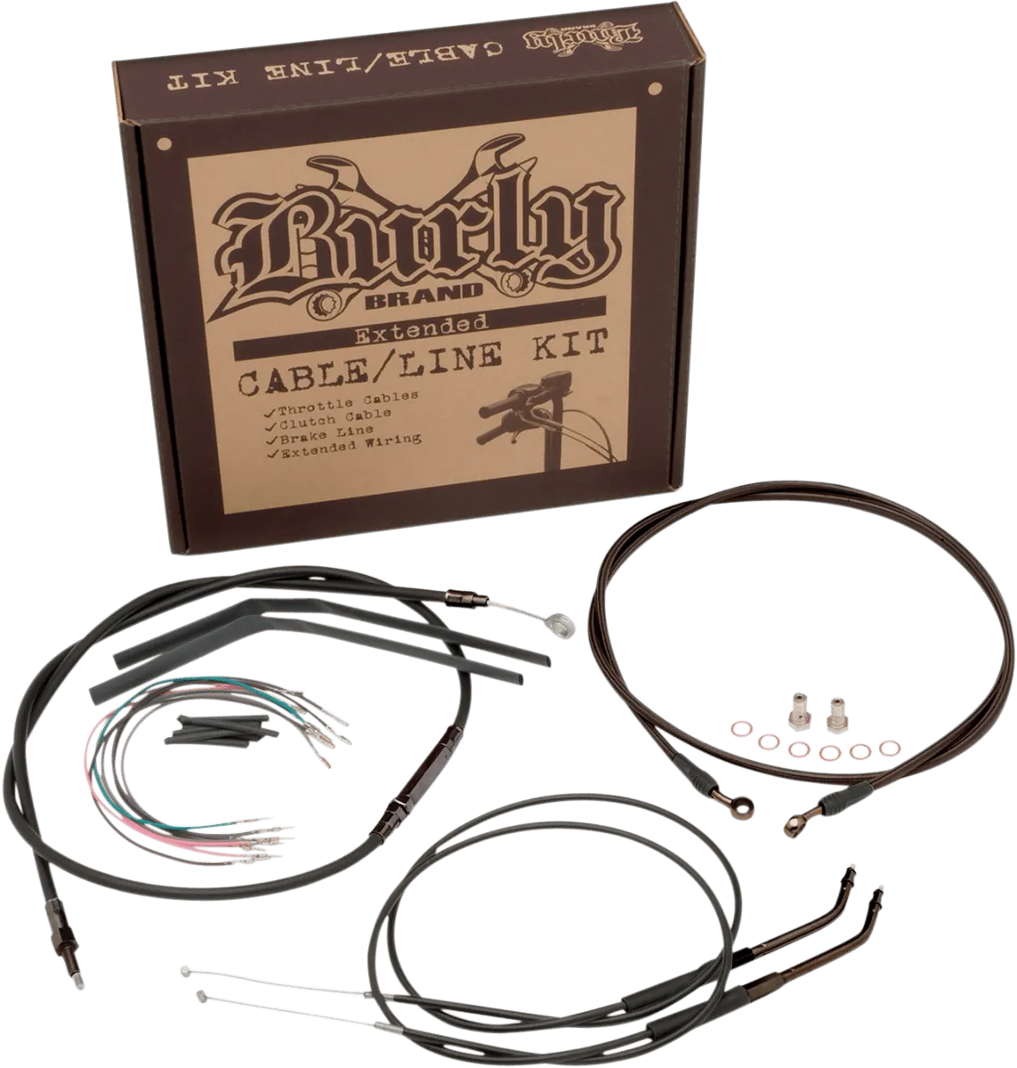 Burly Brand B30-1014 Extended Cable/Brake Line Kit for 16in. Ape Handlebars - Black Vinyl