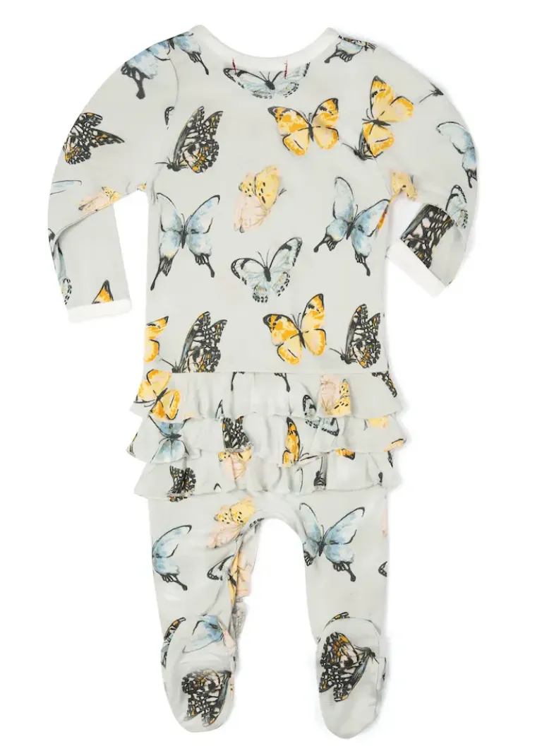 Butterfly Bamboo Ruffle Zipper Romper