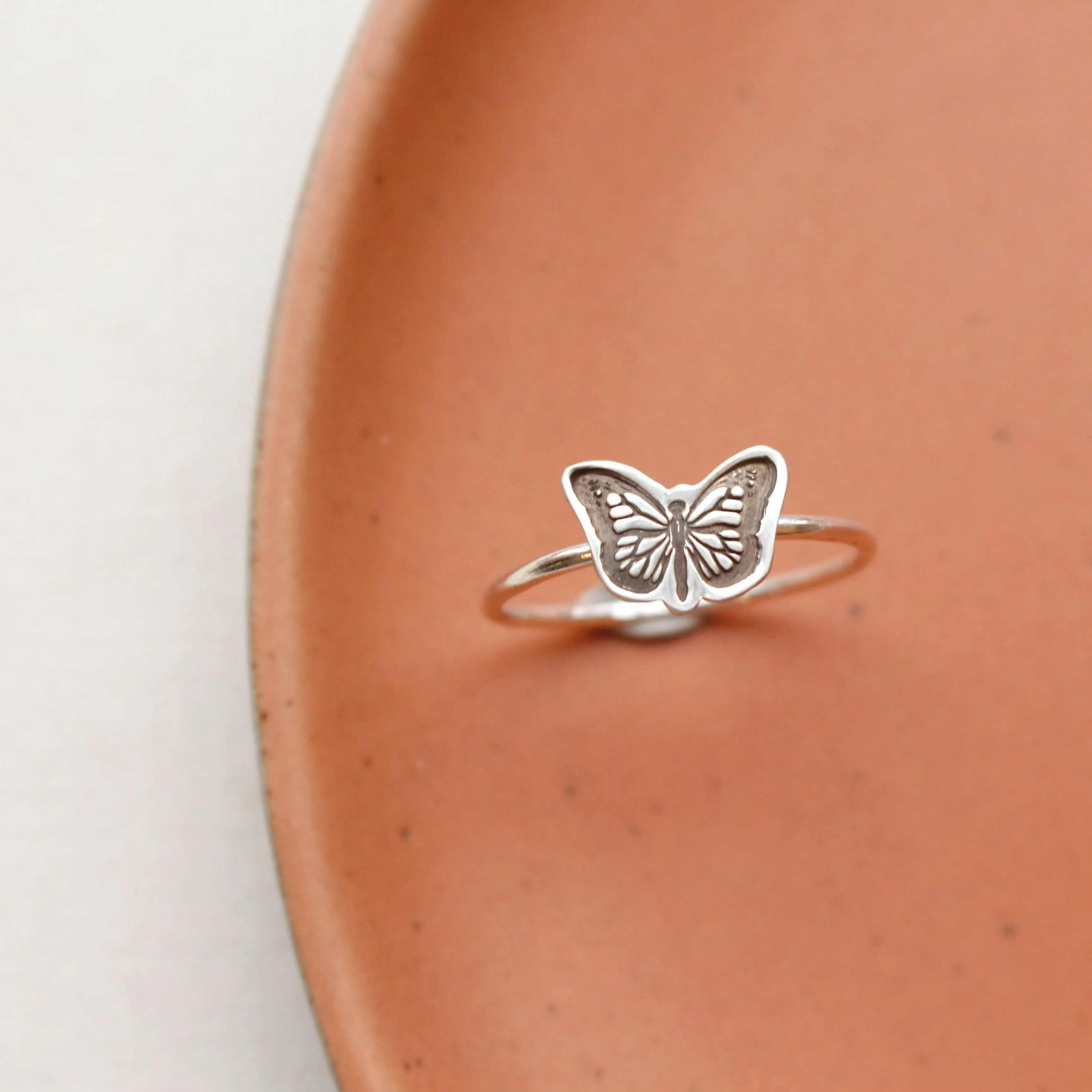 Butterfly Stamped Silver Ring