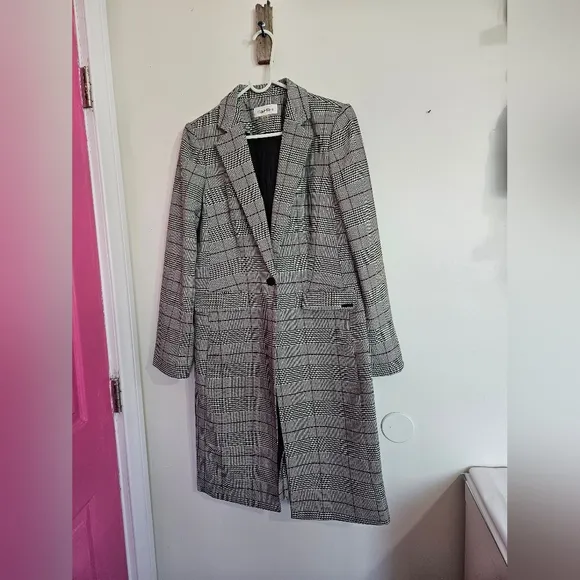 Calvin Klein Long Plaid Blazer coat