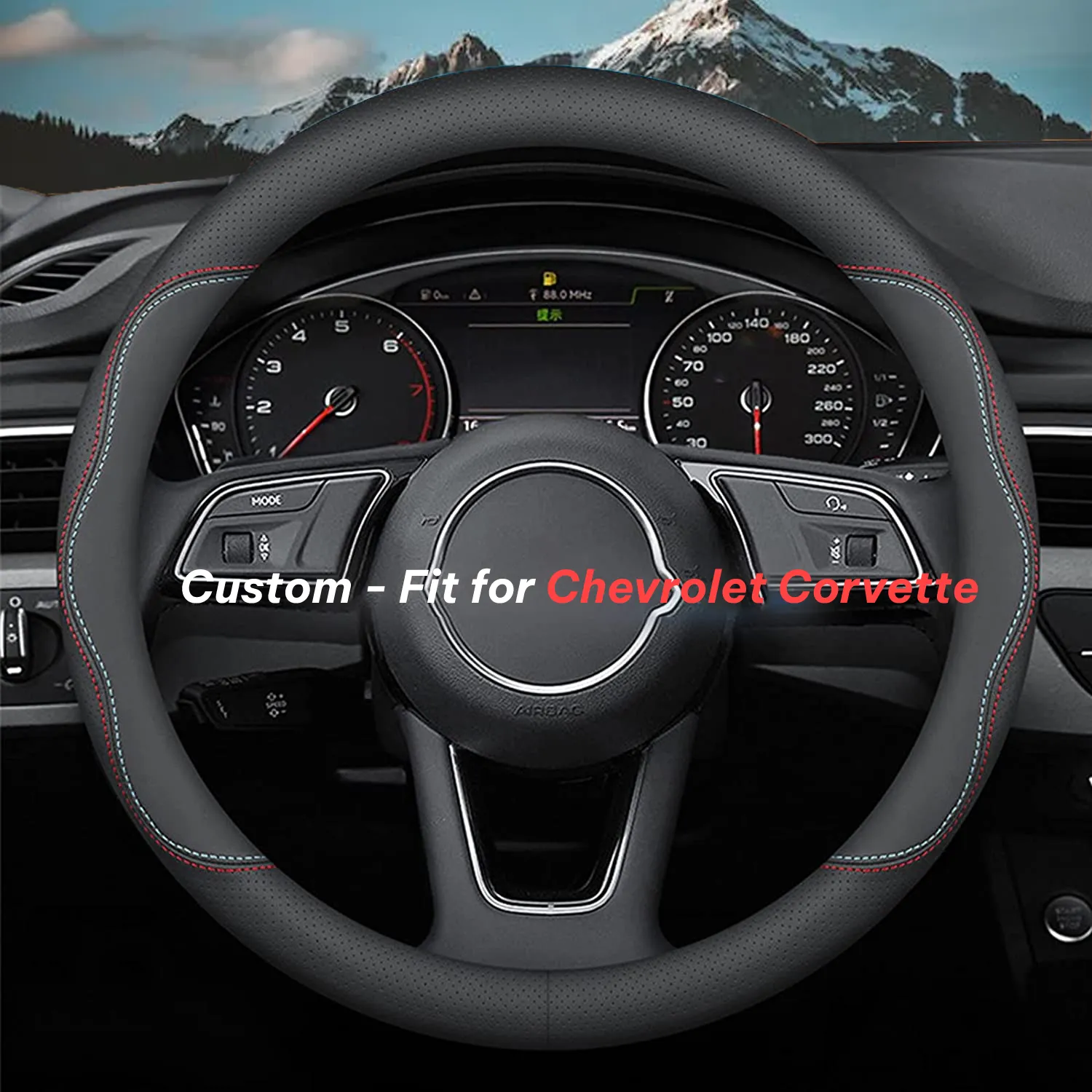 Car Steering Wheel Cover 2024 Update Version, Custom-Fit for Car, Premium Leather Car Steering Wheel Cover with Logo, Car Accessories WACC222