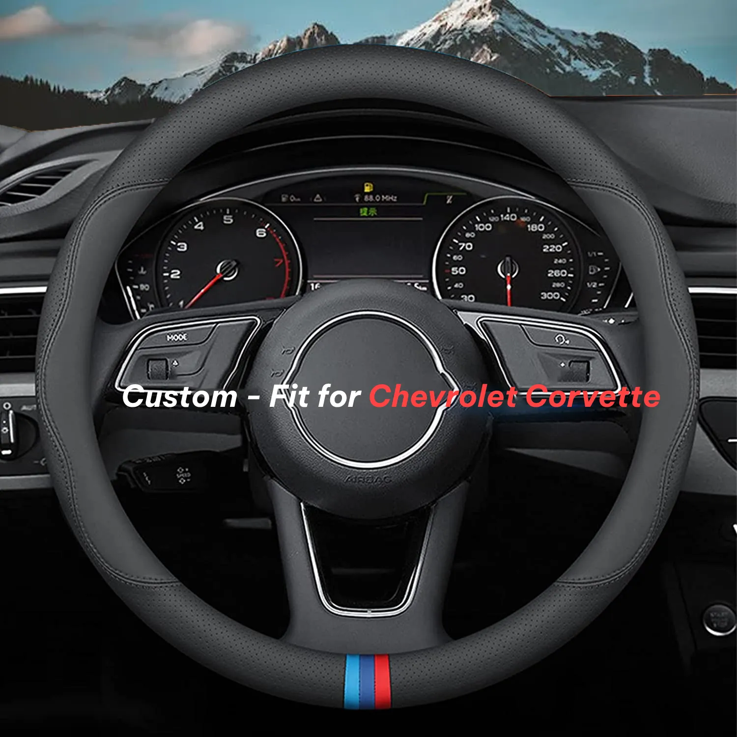 Car Steering Wheel Cover 2024 Update Version, Custom-Fit for Car, Premium Leather Car Steering Wheel Cover with Logo, Car Accessories WACC222