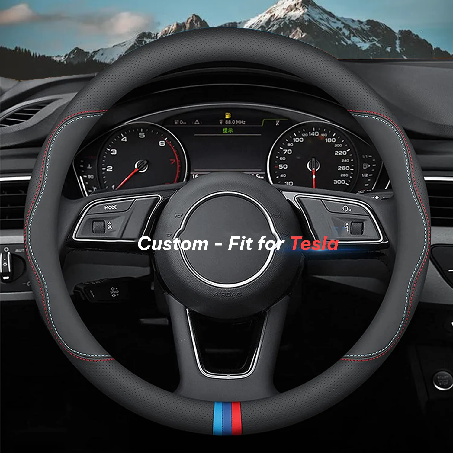 Car Steering Wheel Cover 2024 Update Version, Custom-Fit for Car, Premium Leather Car Steering Wheel Cover with Logo, Car Accessories WATY222
