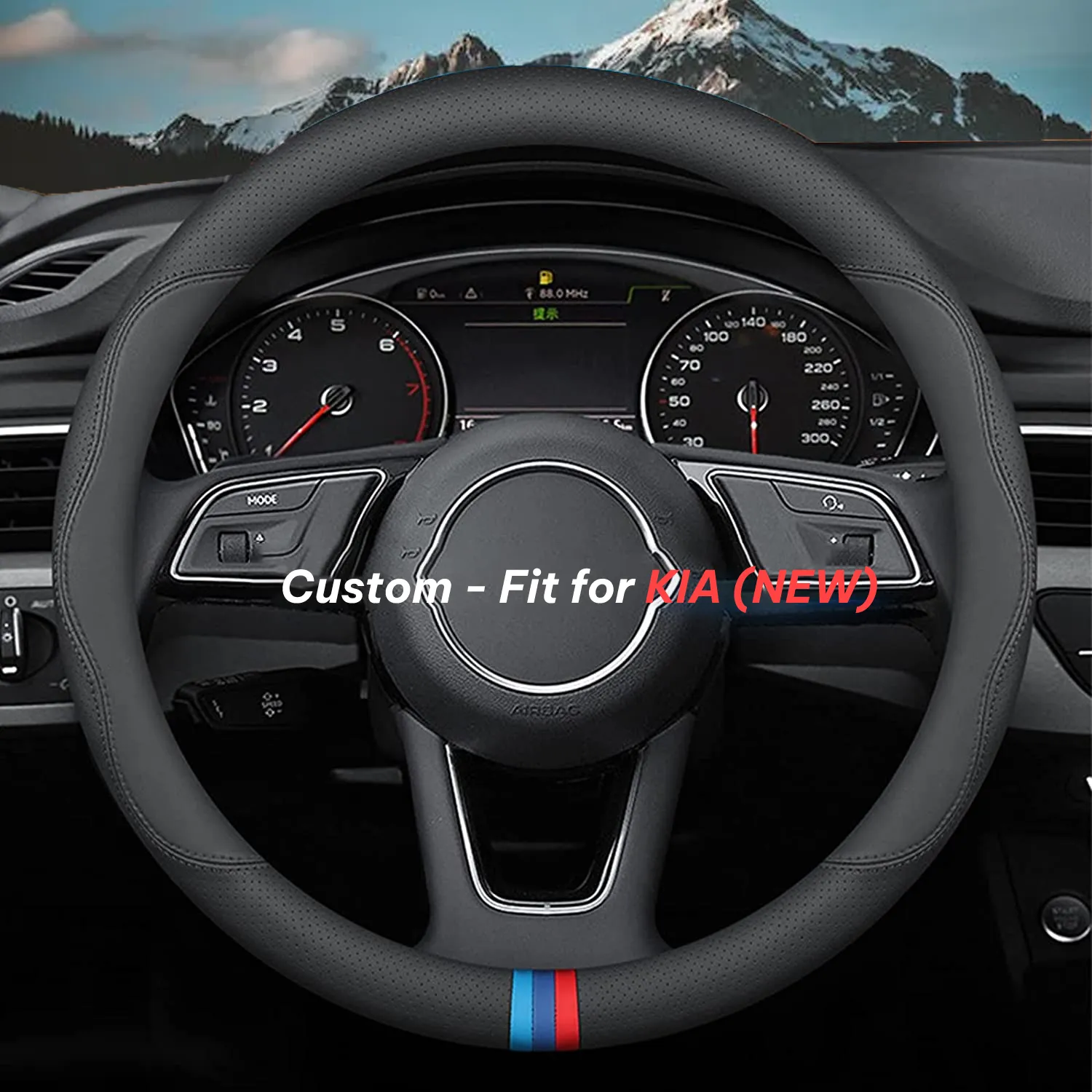 Car Steering Wheel Cover 2024 Update Version, Custom-Fit for Car, Premium Leather Car Steering Wheel Cover with Logo, Car Accessories WAUE222