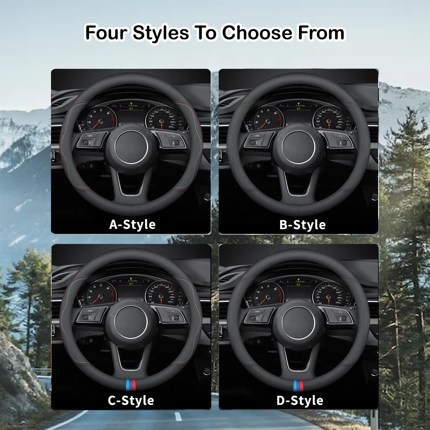 Car Steering Wheel Cover 2024 Update Version, Custom-Fit for Car, Premium Leather Car Steering Wheel Cover with Logo, Car Accessories WAUE222