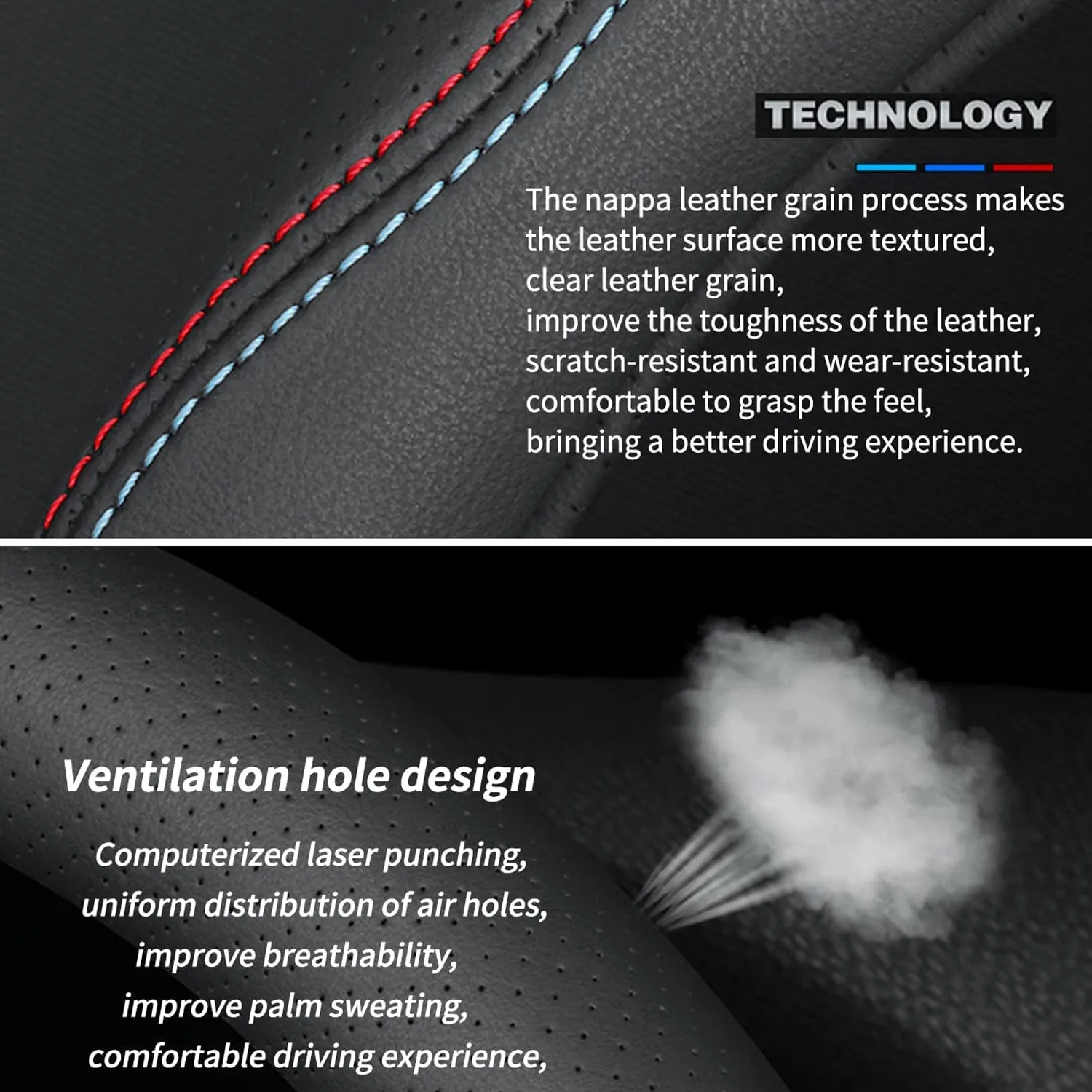 Car Steering Wheel Cover 2024 Update Version, Custom-Fit for Car, Premium Leather Car Steering Wheel Cover with Logo, Car Accessories WAUE222