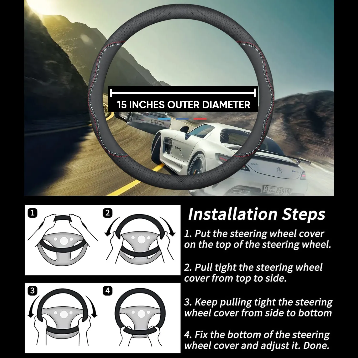 Car Steering Wheel Cover 2024 Update Version, Custom-Fit for Car, Premium Leather Car Steering Wheel Cover with Logo, Car Accessories WAUE222
