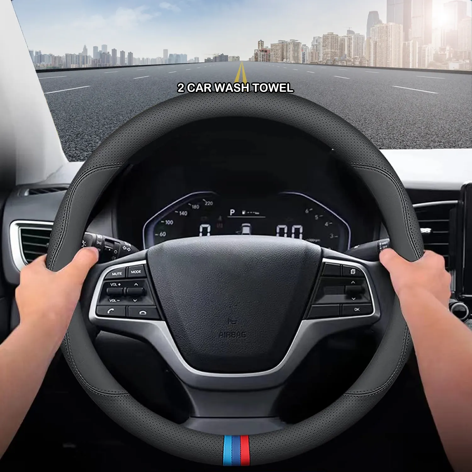 Car Steering Wheel Cover 2024 Update Version, Custom-Fit for Car, Premium Leather Car Steering Wheel Cover with Logo, Car Accessories WAUE222