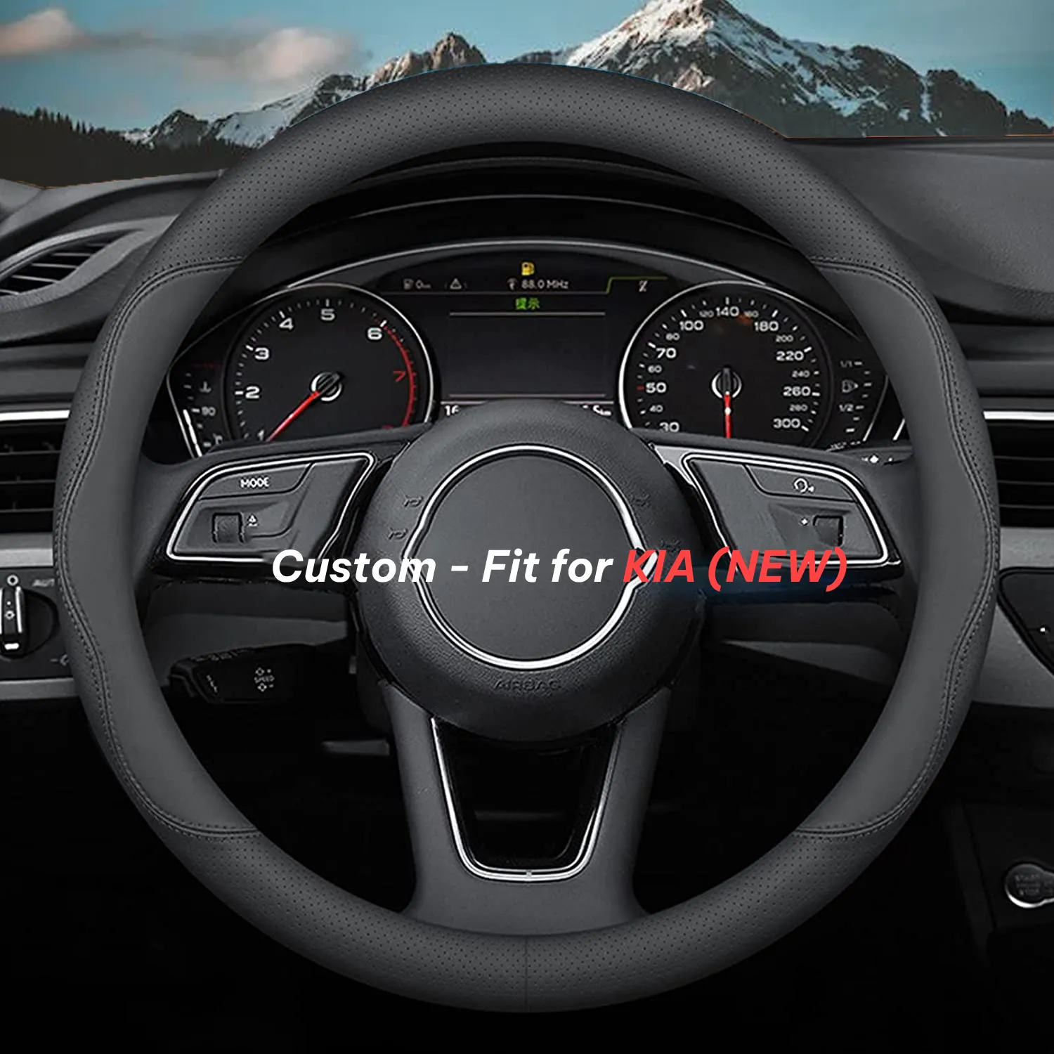 Car Steering Wheel Cover 2024 Update Version, Custom-Fit for Car, Premium Leather Car Steering Wheel Cover with Logo, Car Accessories WAUE222