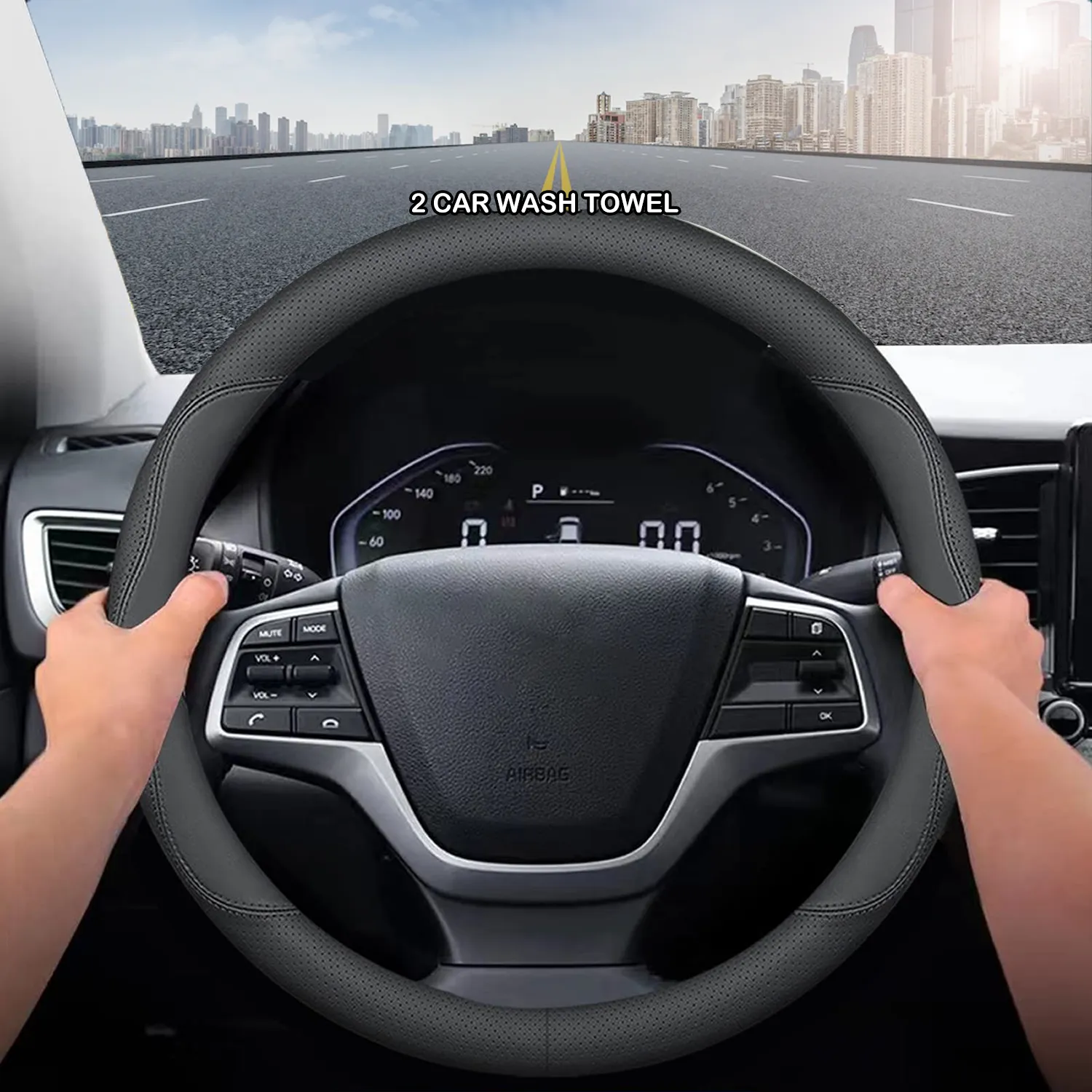 Car Steering Wheel Cover 2024 Update Version, Custom-Fit for Car, Premium Leather Car Steering Wheel Cover with Logo, Car Accessories WAUE222