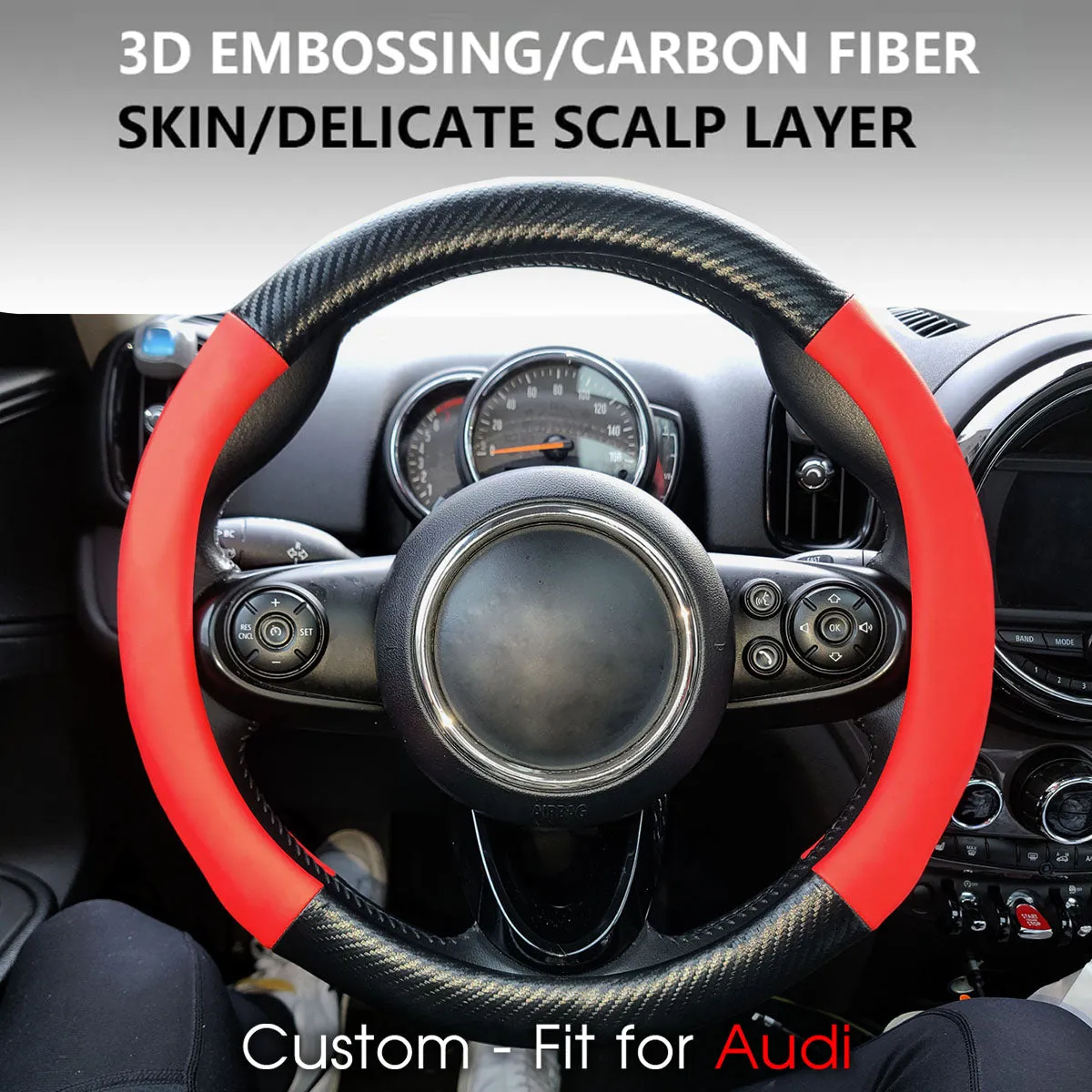 Car Steering Wheel Cover, Custom-Fit For Cars, Leather Nonslip 3D Carbon Fiber Texture Sport Style Wheel Cover for Women, Interior Modification for All Car Accessories WARA225