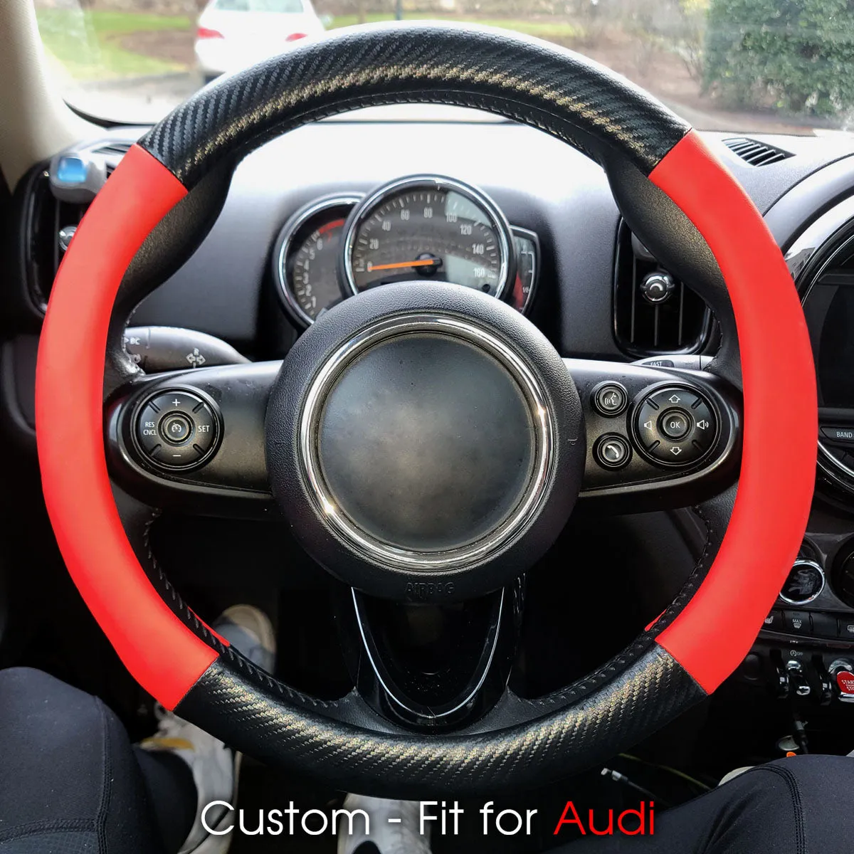 Car Steering Wheel Cover, Custom-Fit For Cars, Leather Nonslip 3D Carbon Fiber Texture Sport Style Wheel Cover for Women, Interior Modification for All Car Accessories WARA225
