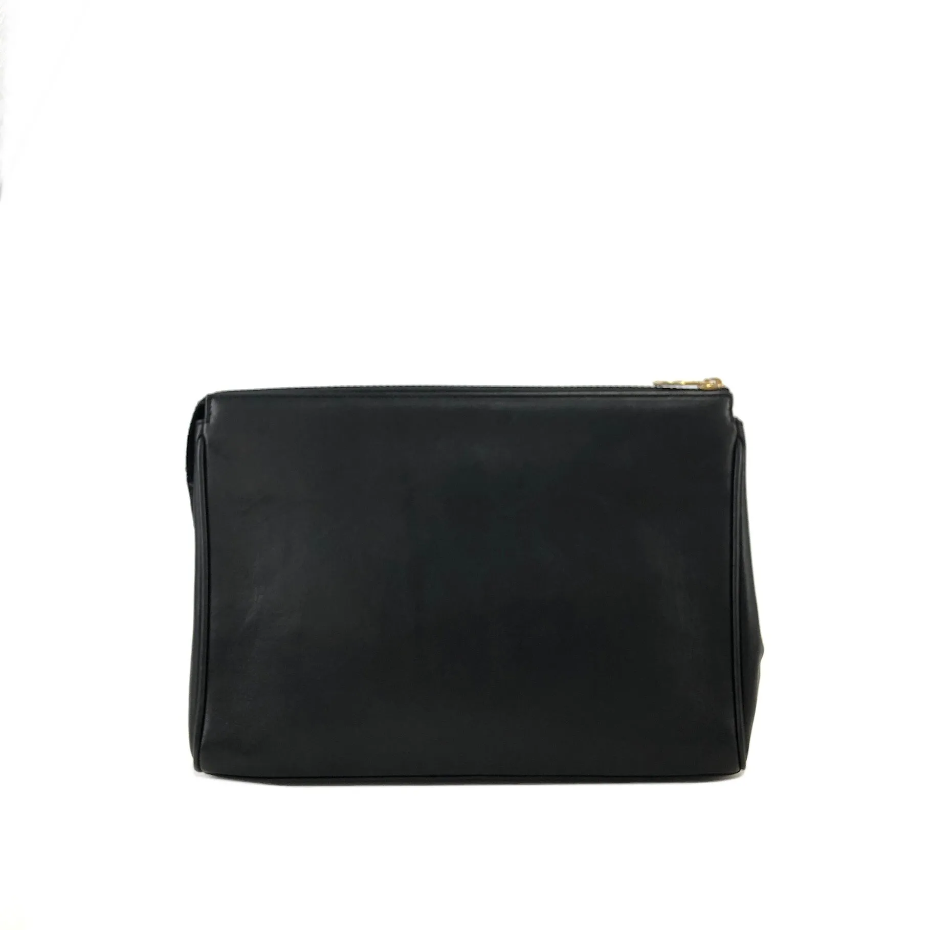 CELINE Blason Logo Leather Clutch bag Black Vintage pe27i6