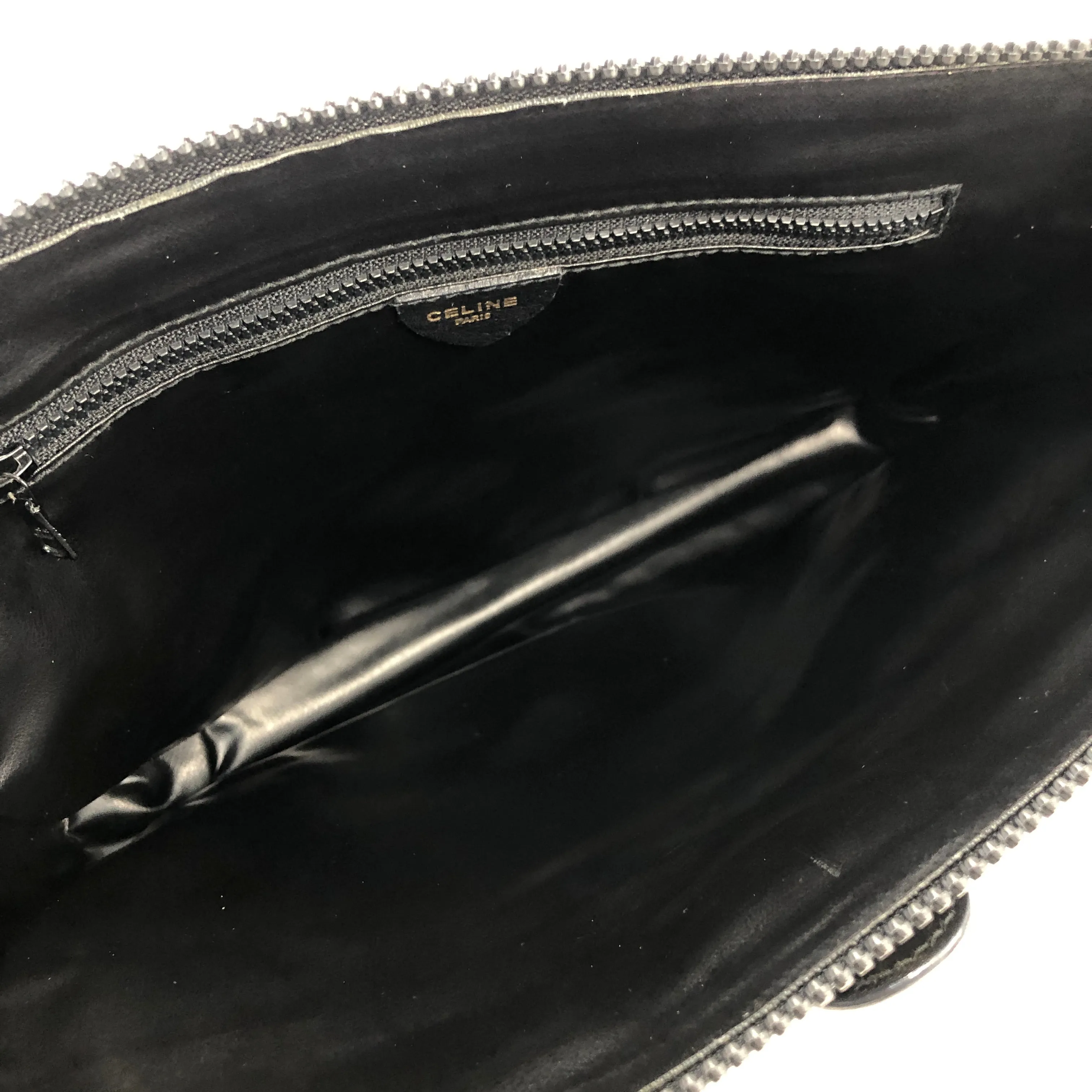 CELINE Blason Logo Leather Clutch bag Black Vintage pe27i6