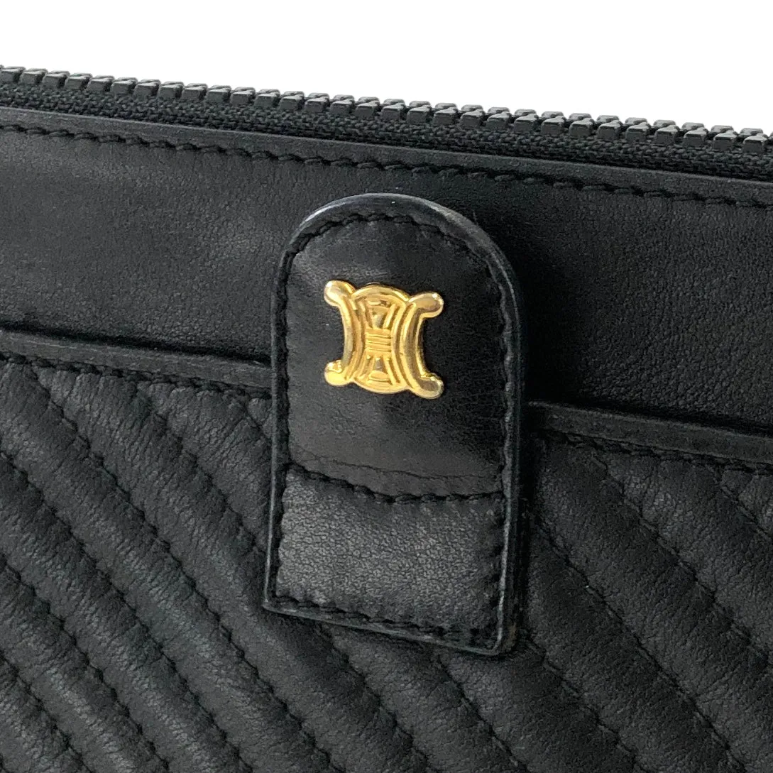 CELINE Blason Logo Leather Clutch bag Black Vintage pe27i6