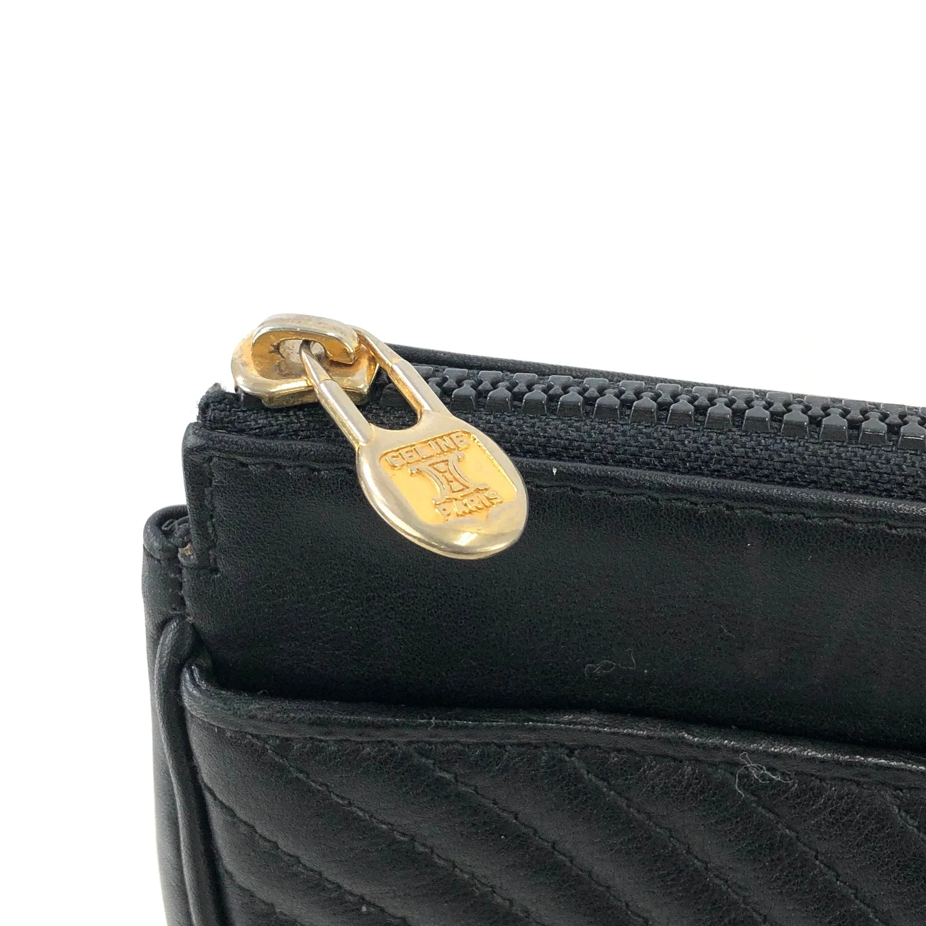CELINE Blason Logo Leather Clutch bag Black Vintage pe27i6